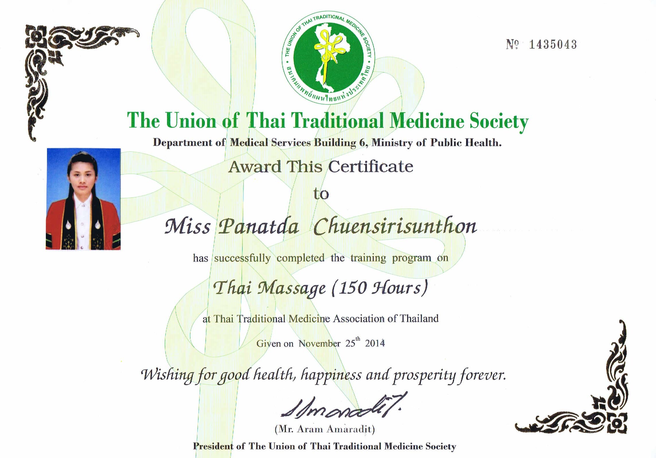 certificate (Thai Massage 150 Hours)