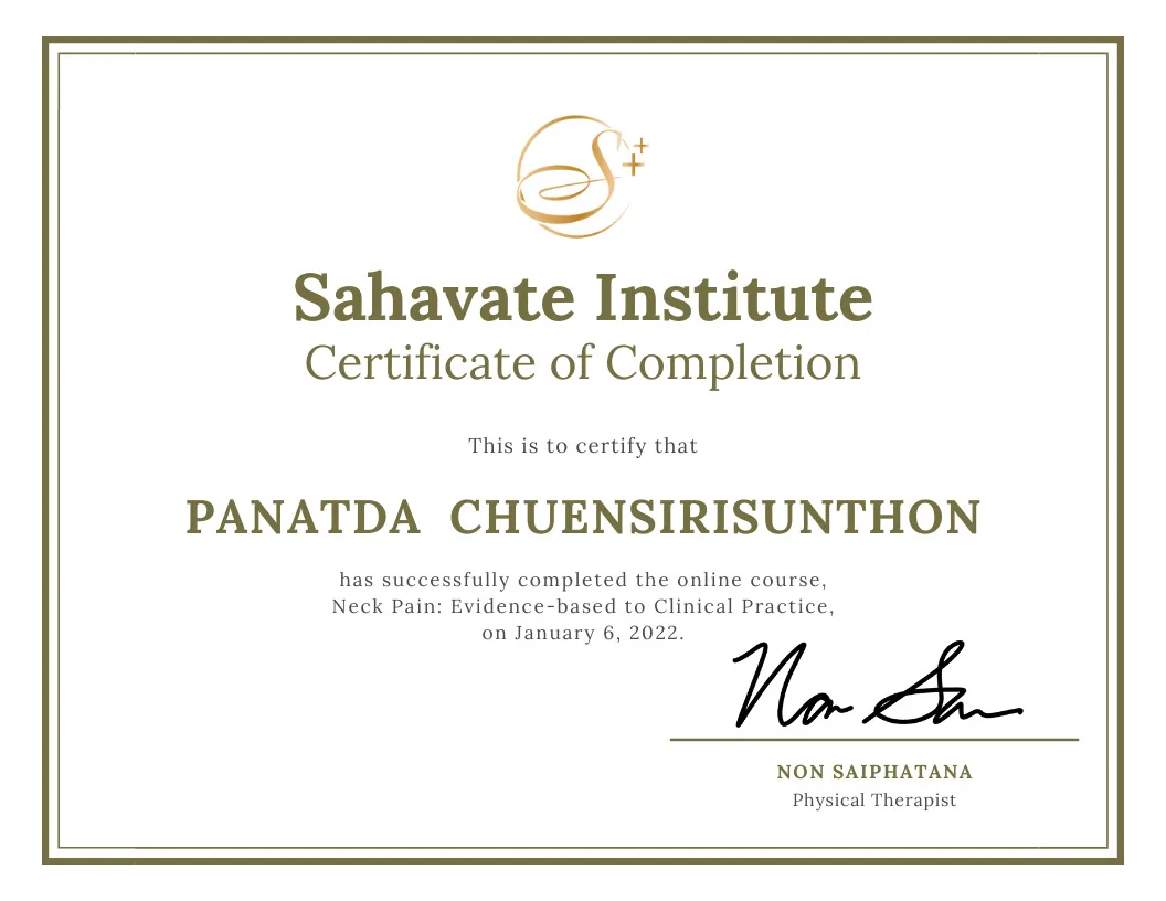  certificate (Neck Pain: Evidence-based to Clinical Practice)