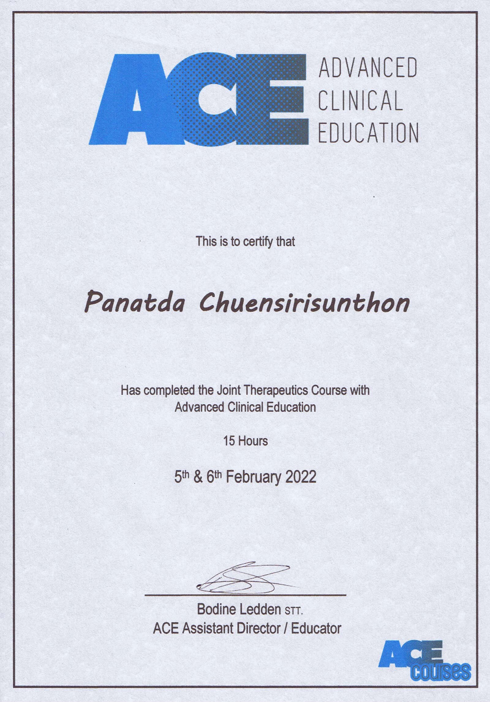 certificate (Joint Therapeutics Course with Advanced Clinical Education
)
