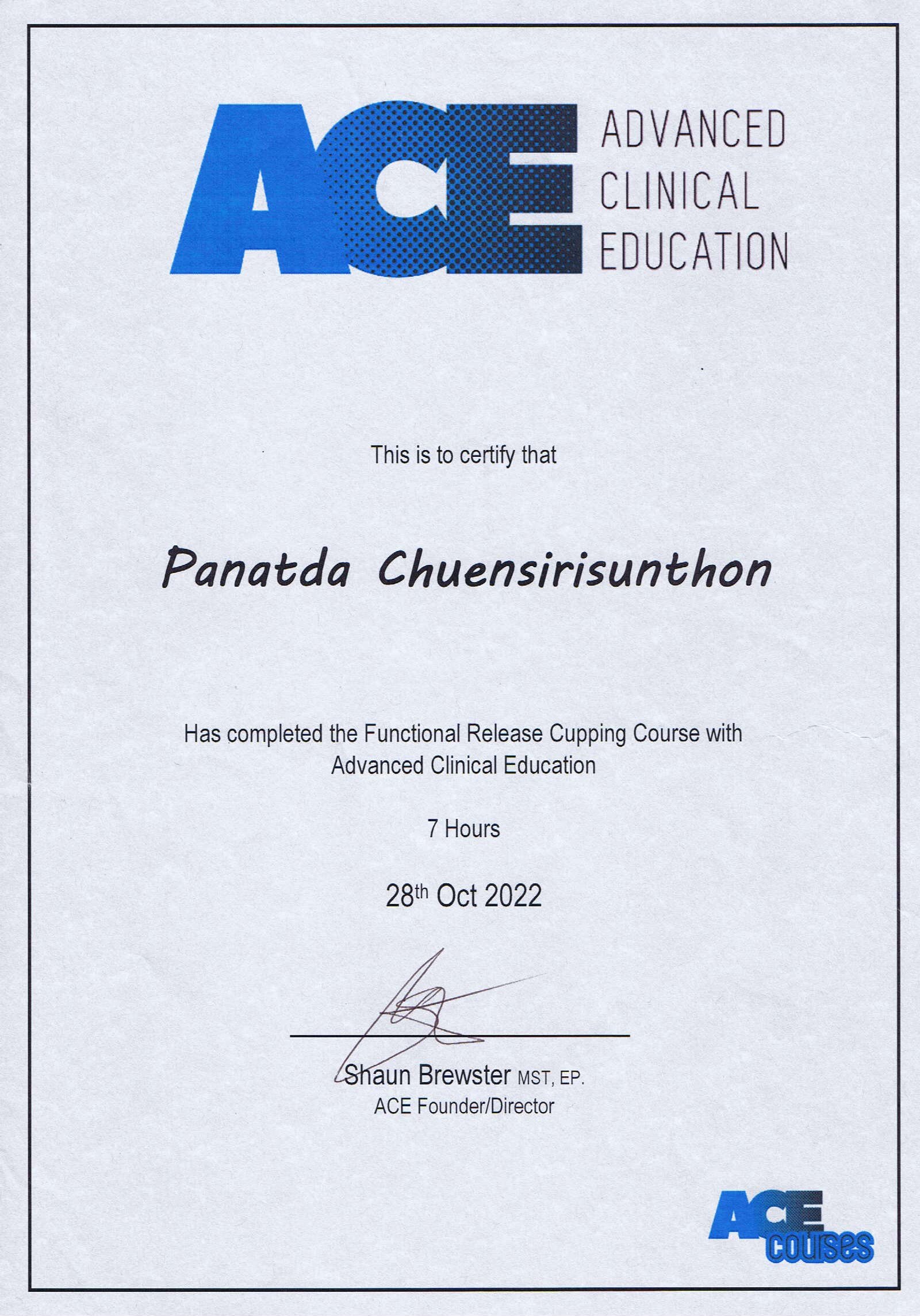 certificate (Functional Release Cupping Course with Advanced Clinical Education)