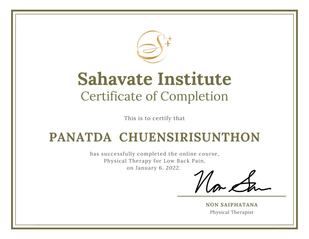 certificate (Physical Therapy to Low Back Pain)