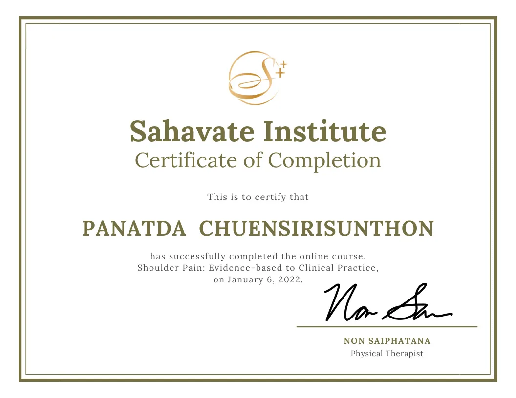 certificate (Shoulder Pain: Evidence-based to Clinical Practice)