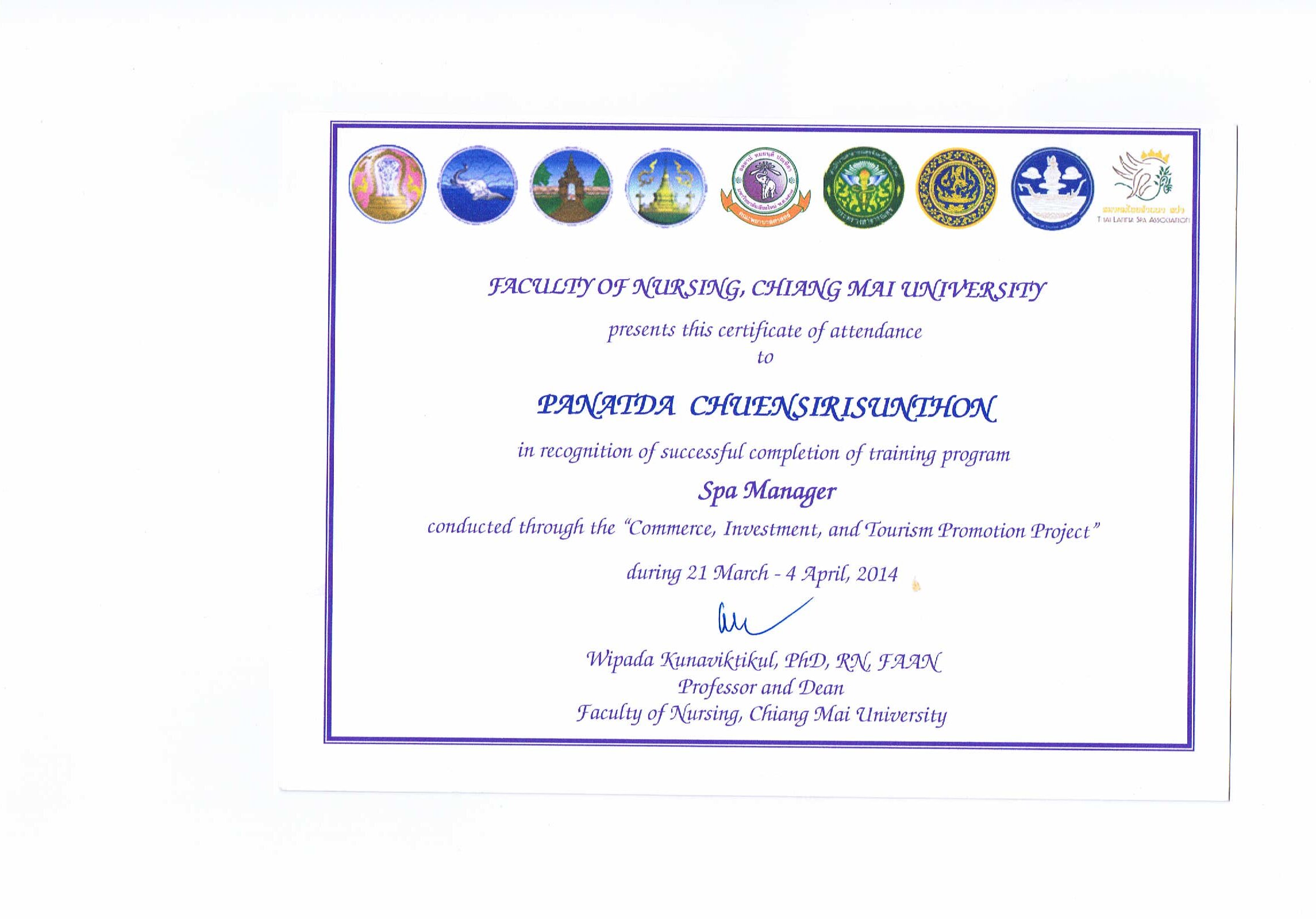 certificate (Spa Manager)