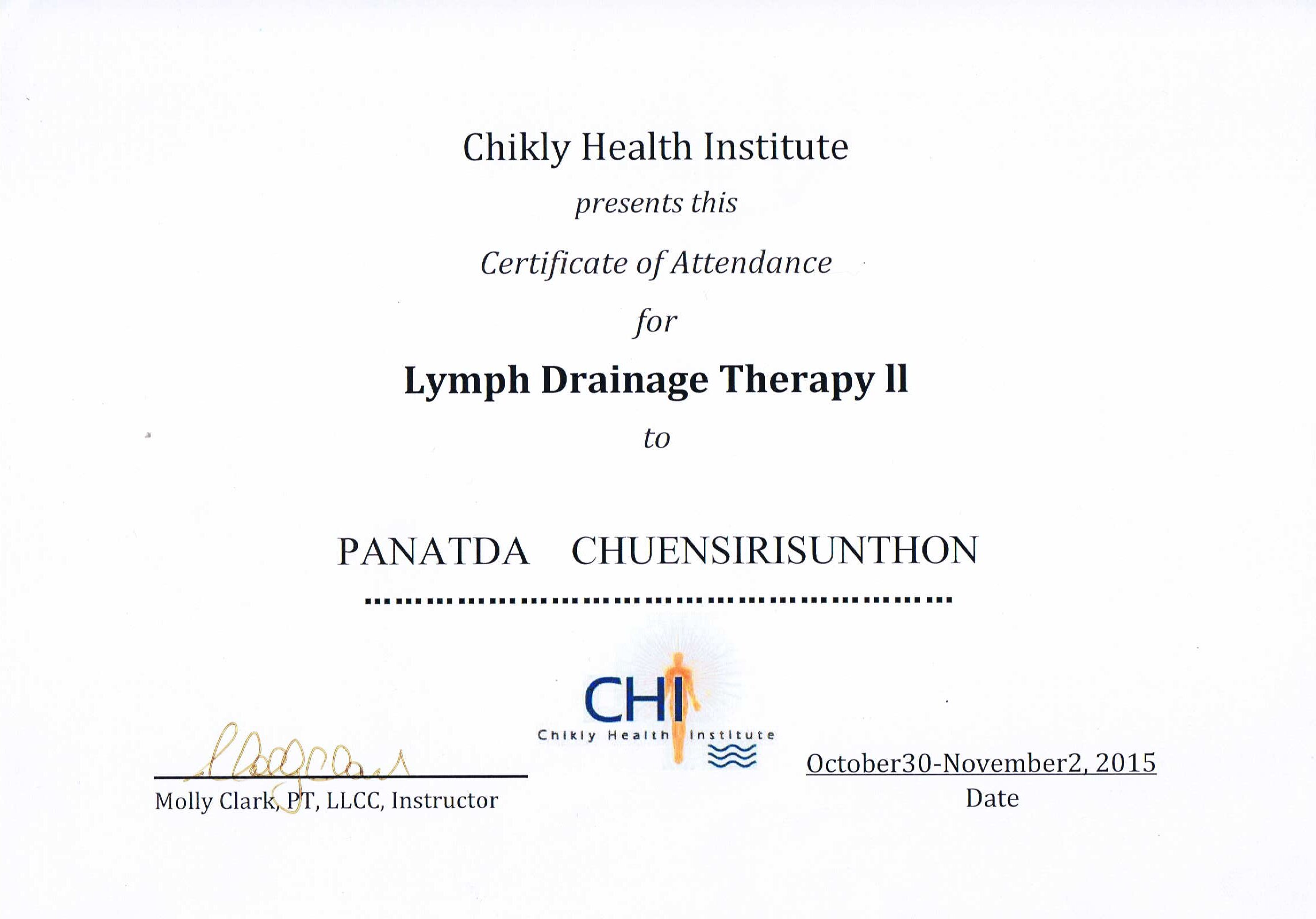 certificate (Lymph Drainage Therapy Level 2)