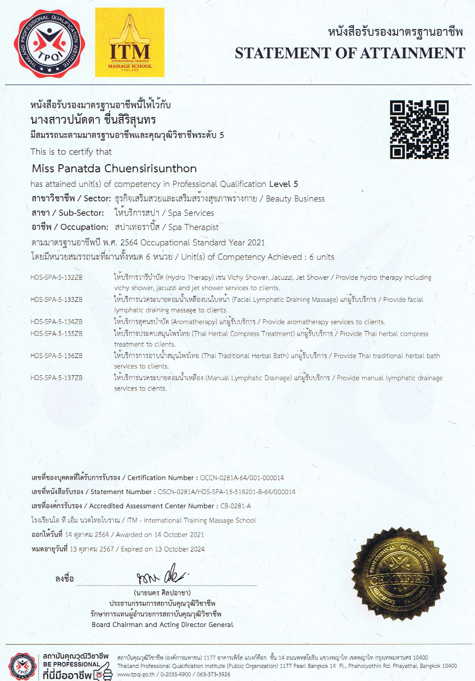 certificate (Spa Therapist Level 5)