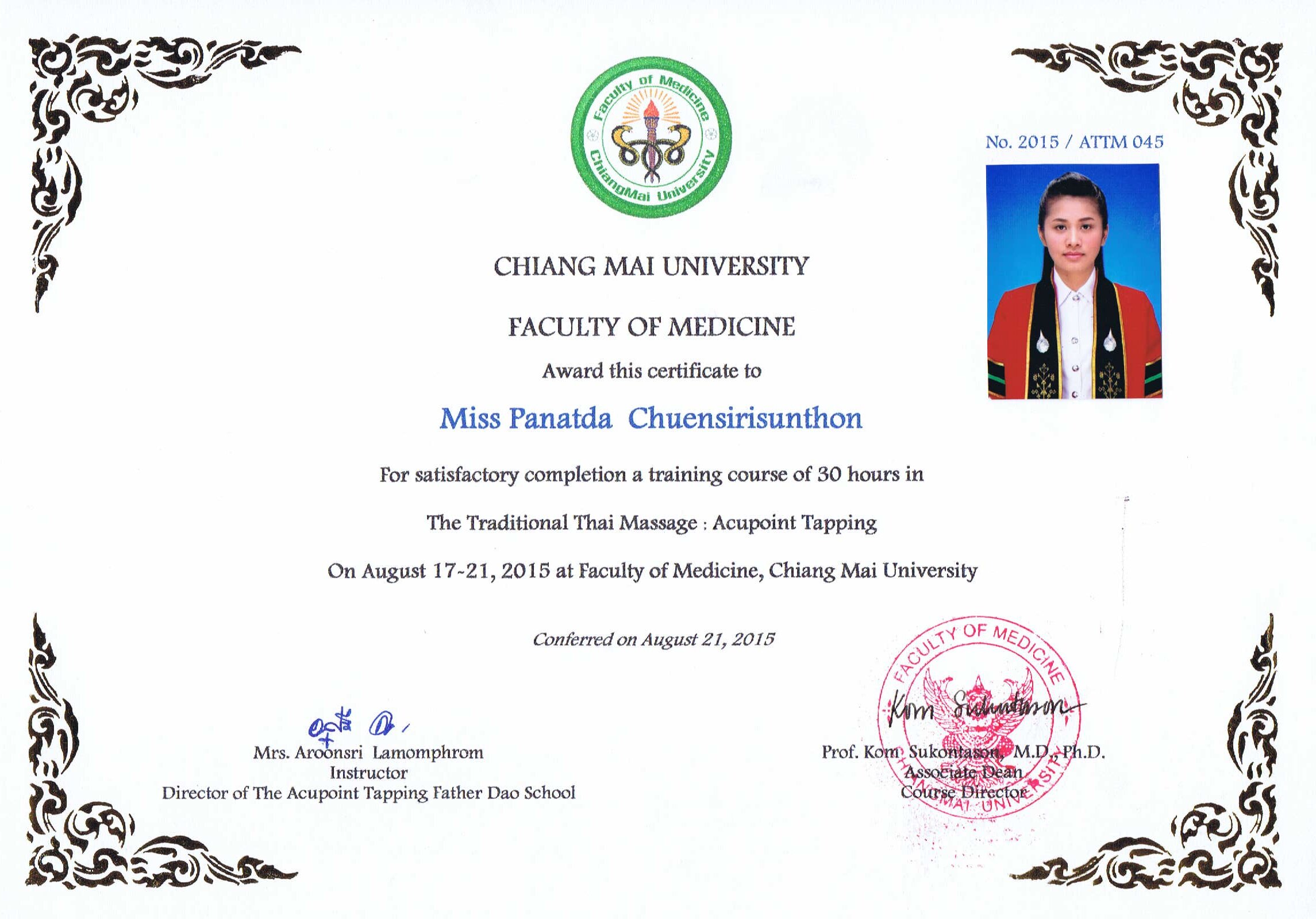 certificate (The Traditional Thai Massage: Acupoint Tapping)